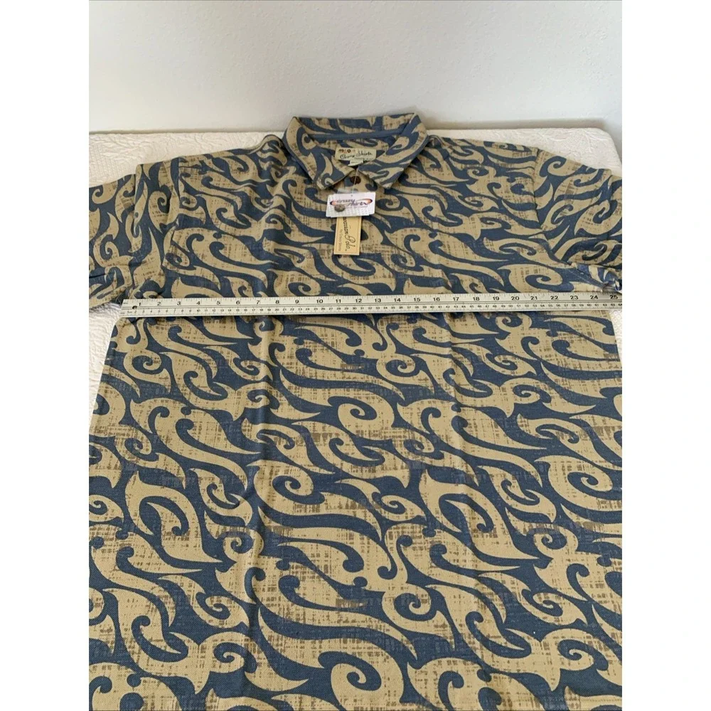 Crazy Shirt Hawaiian Polo Mens XL Currents‎ Wave 100% Cotton Short Sleeve Collar